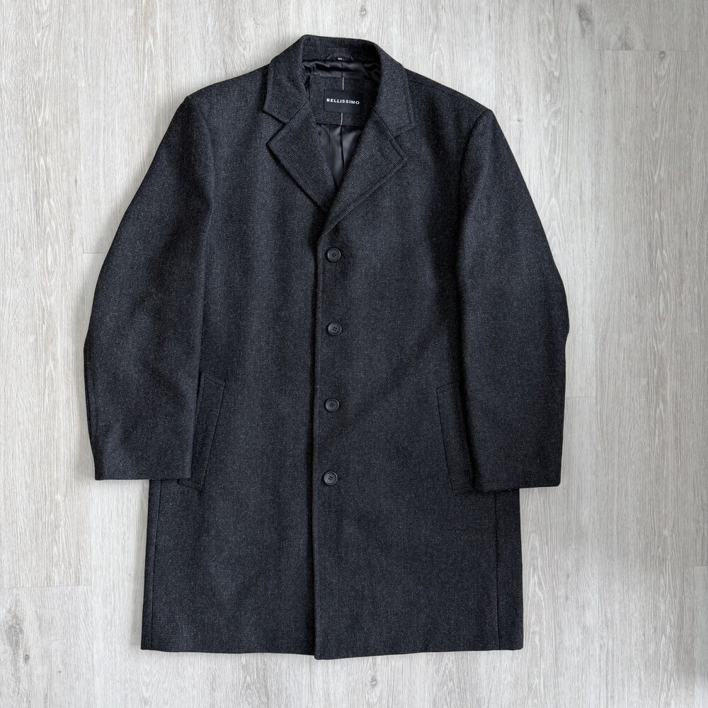 Bellissimo Overcoat Jacket Men's Wool Cashmere Blend Charcoal Grey Size 44 EUC